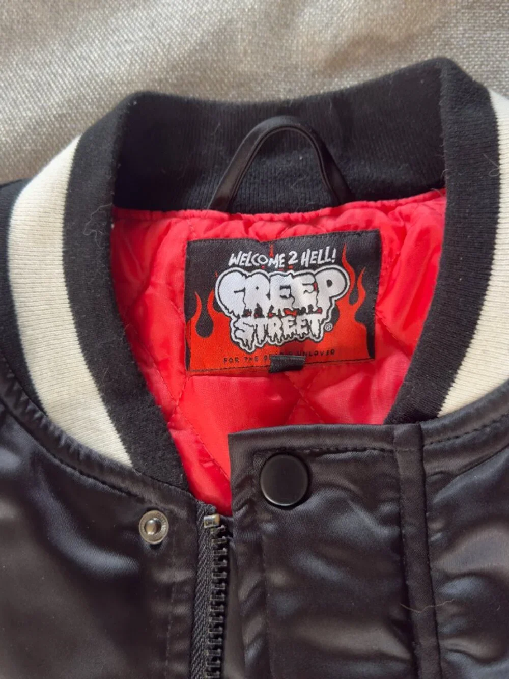 Creep Street Satin Bomber Jacket Size Large Black